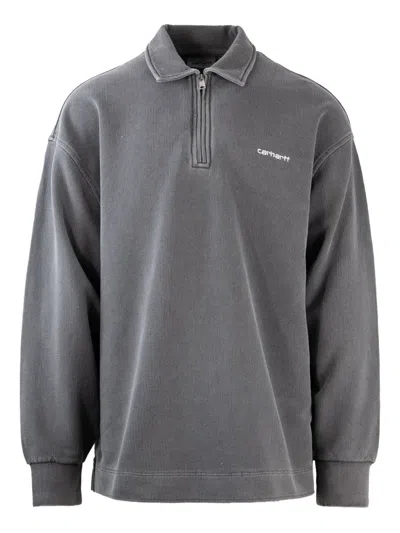 Carhartt Embroidered Script Sweatshirt Ribbed Cuffs In Gray