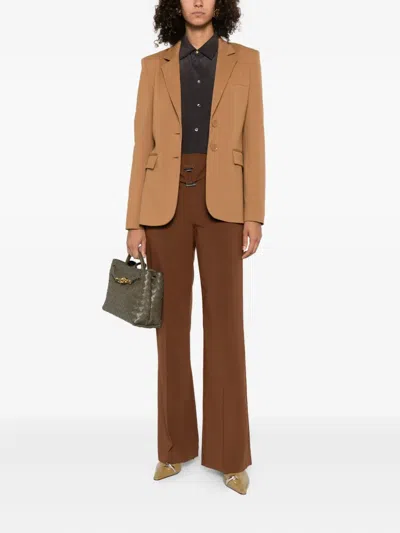 Patrizia Pepe Buckle-fastening Wide-leg Trousers In Brown