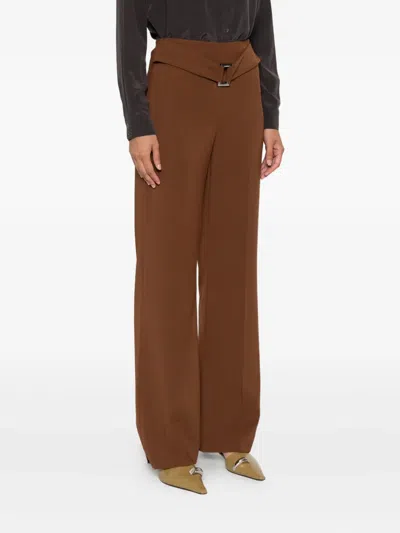 Patrizia Pepe Buckle-fastening Wide-leg Trousers In Brown