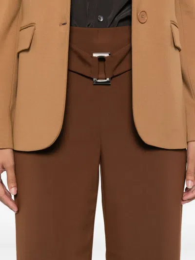 Patrizia Pepe Buckle-fastening Wide-leg Trousers In Brown