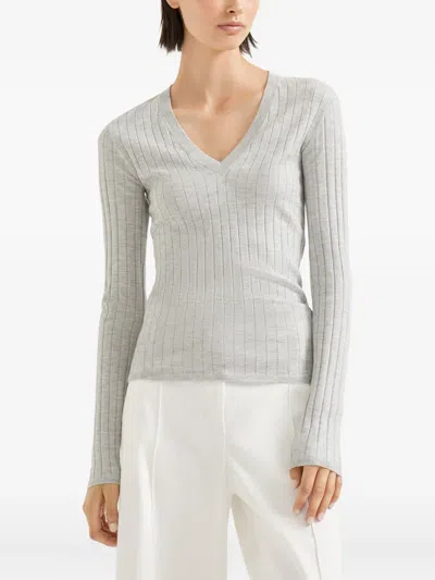 Brunello Cucinelli Cashmere And Silk Sparkling Sweater In Gray