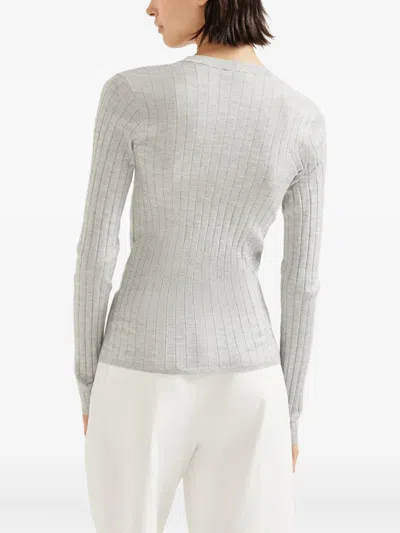 Brunello Cucinelli Cashmere And Silk Sparkling Sweater In Gray