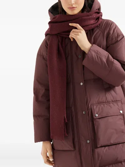 Brunello Cucinelli Cashmere And Silk Diamond Yarn Scarf In Burgundy
