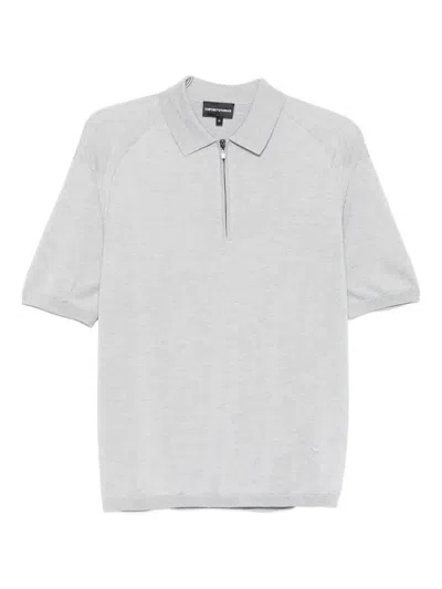 Emporio Armani Asv Plain-knit Jumper With Polo-shirt Collar, In A Wool And Lyocell Blend In White