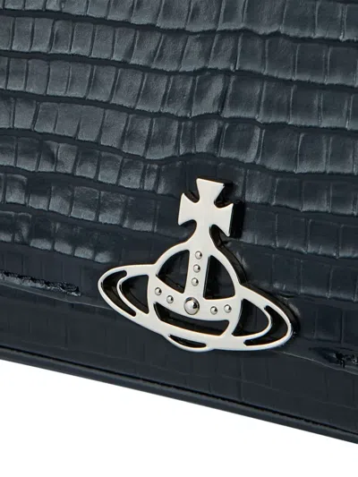 Vivienne Westwood Small Hazel Croc-embossed Flap Shoulder Bag In Black