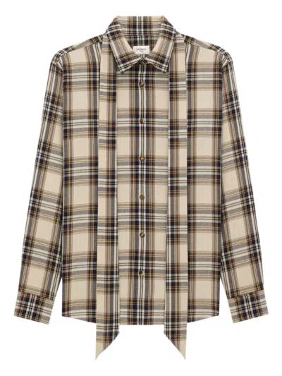 Saint Laurent Tartan Check Long-sleeved Shirt In Neutral