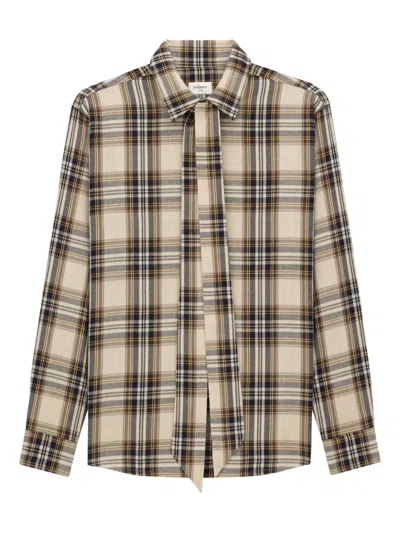 Saint Laurent Tartan Check Long-sleeved Shirt In Neutral