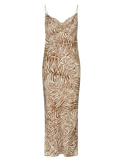 Samsoe & Samsoe Zebra-print Cowl-neck Dress In Brown