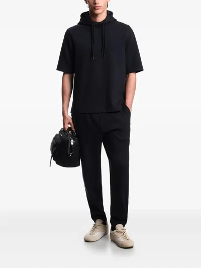 Emporio Armani Textured Drawstring Trousers In Black