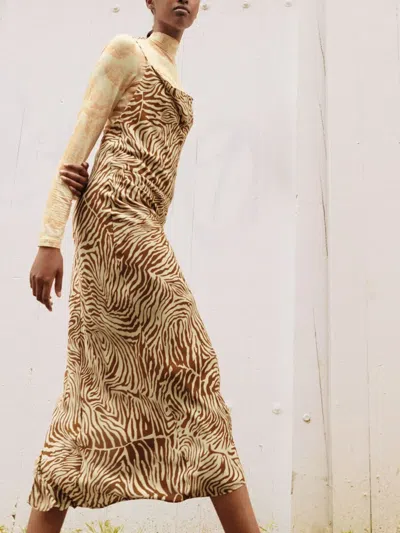 Samsoe & Samsoe Zebra-print Cowl-neck Dress In Brown