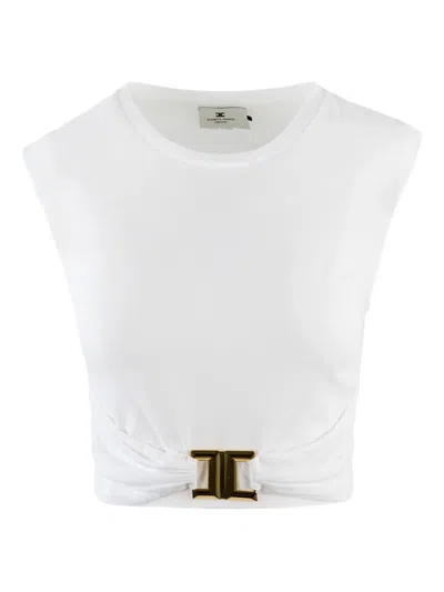 Elisabetta Franchi T-shirt In Jersey Di Cotone Con Logo Gioiello Bianca In White