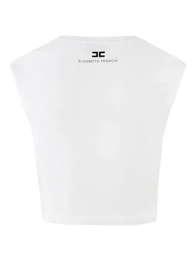 Elisabetta Franchi T-shirt In Jersey Di Cotone Con Logo Gioiello Bianca In White