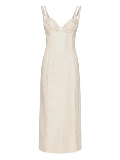 Jacquemus Valérie Frayed Midi Dress In Neutral