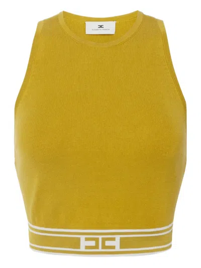 Elisabetta Franchi Yellow Tricot Top In Brown