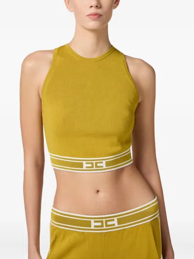 Elisabetta Franchi Yellow Tricot Top In Brown