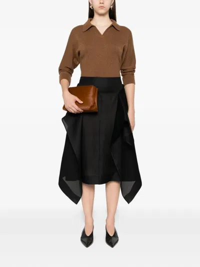 Khaite Nina Ruffled Silk Skirt In Black