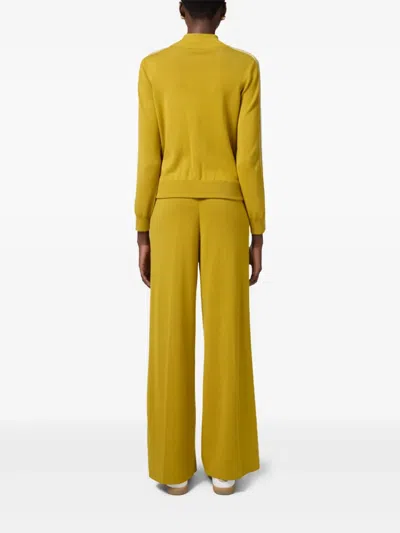 Elisabetta Franchi Tricot Yellow Sweater With Logo In Gold