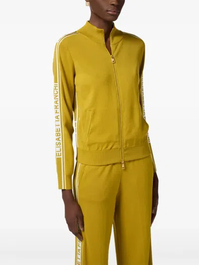 Elisabetta Franchi Tricot Yellow Sweater With Logo In Gold