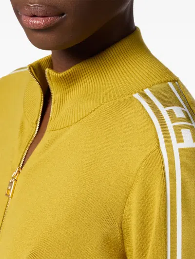 Elisabetta Franchi Tricot Yellow Sweater With Logo In Gold