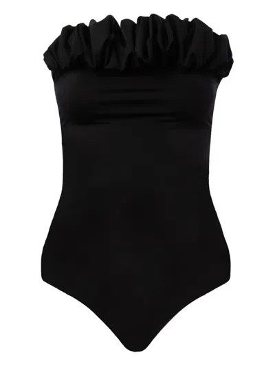 Maygel Coronel Granita Ruffled-trim Swimsuit In Black