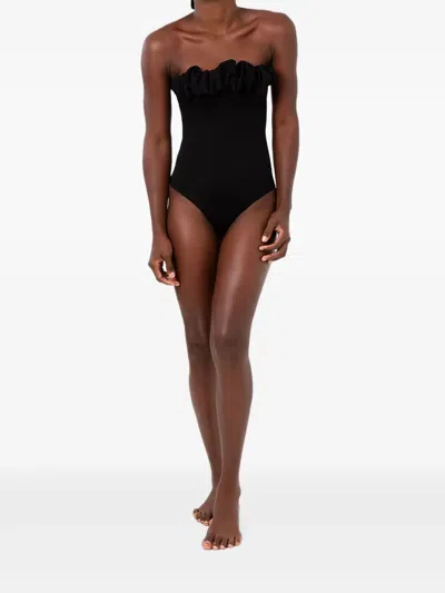 Maygel Coronel Granita Ruffled-trim Swimsuit In Black