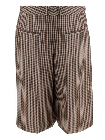 Jil Sander Wool Plaid Pattern Short Pants In Multi
