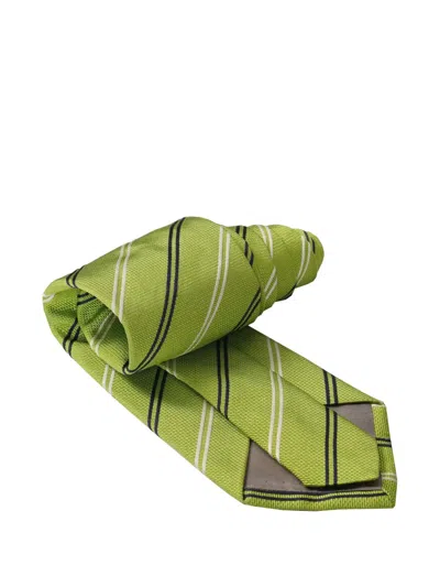 Guy Laroche Striped Silk Tie In Green