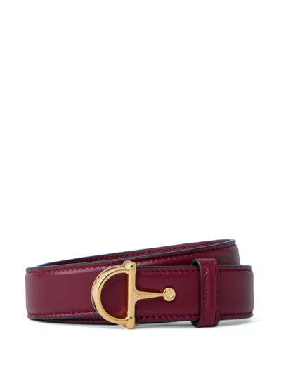 Gucci Women Half Horsebit Leather Belt In Burgundy