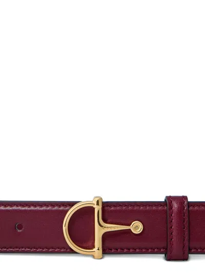 Gucci Women Half Horsebit Leather Belt In Burgundy