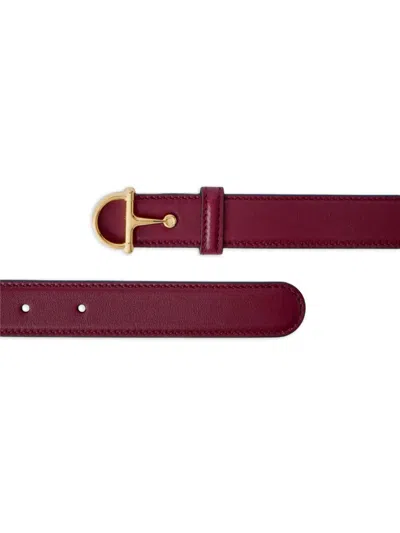 Gucci Women Half Horsebit Leather Belt In Burgundy