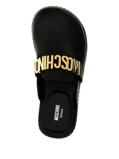 Moschino Logo-plaque Leather Mules In Black