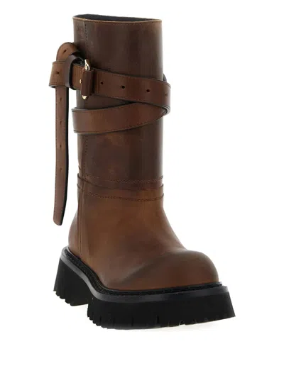 Moschino 'chunky Sole' Ankle Boots With Buckle And Strap In Brown
