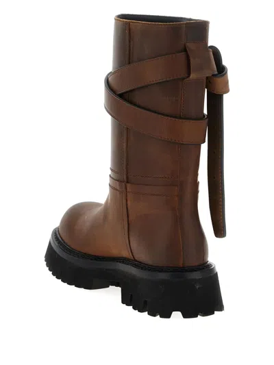 Moschino 'chunky Sole' Ankle Boots With Buckle And Strap In Brown