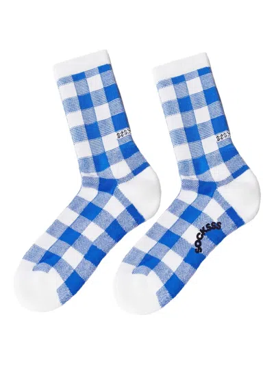 Socksss Gingham-check Pattern Socks In Blue