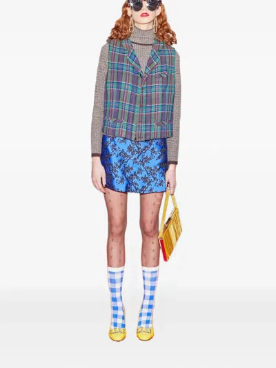 Socksss Gingham-check Pattern Socks In Blue