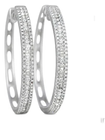 Pre-owned Lb Exclusive 14k White Gold Diamond Hoop Earrings