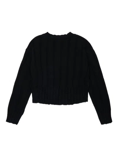 Marni Pullover Cropped In Misto Lana Con Rotture In Black