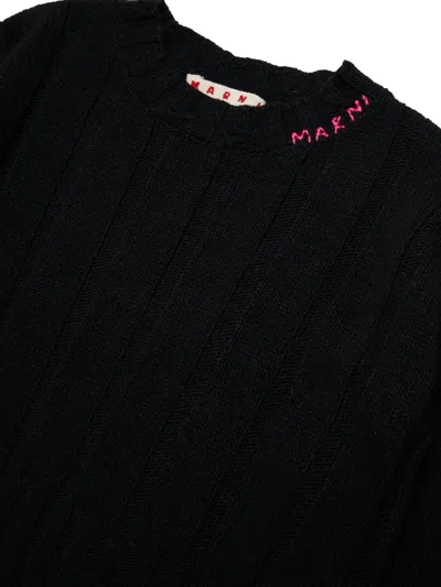 Marni Pullover Cropped In Misto Lana Con Rotture In Black