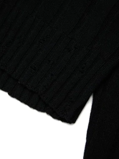Marni Pullover Cropped In Misto Lana Con Rotture In Black