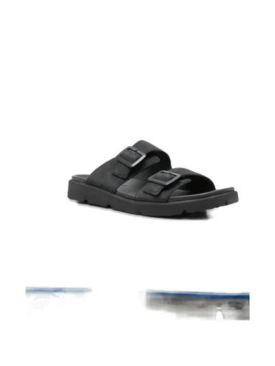 Geox Xand Double Buckle Leather Sandals In Black