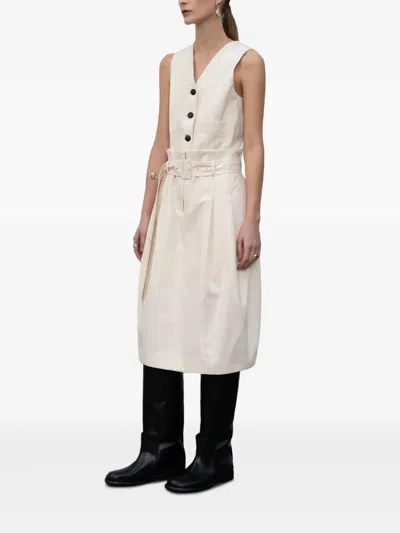 Low Classic Button-front Belted Midi Dress In White