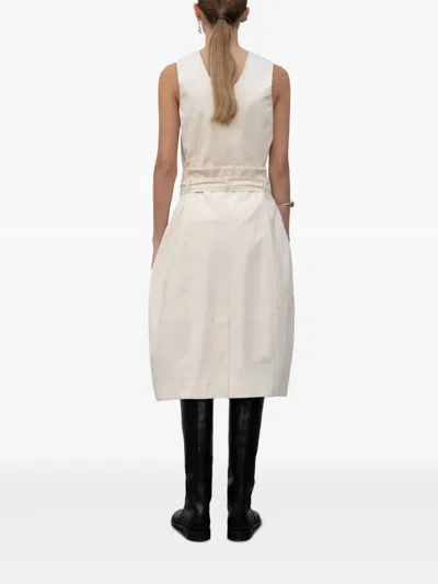 Low Classic Button-front Belted Midi Dress In White