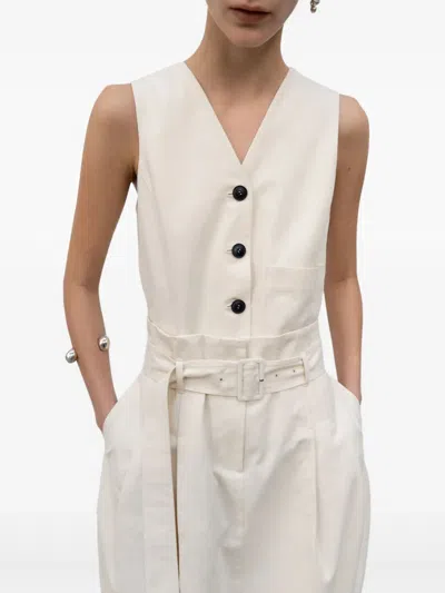 Low Classic Button-front Belted Midi Dress In White
