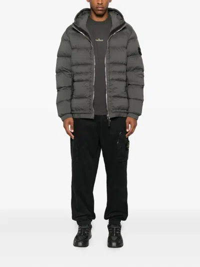 Stone Island Short Hooded Down Jacket In Gray