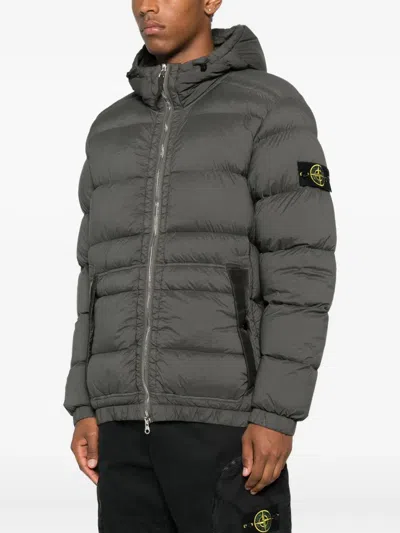 Stone Island Short Hooded Down Jacket In Gray