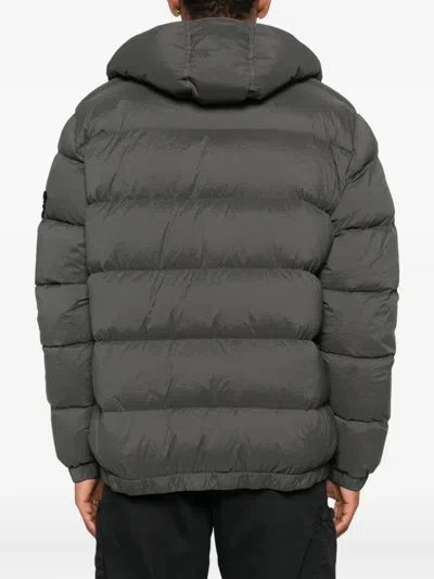 Stone Island Short Hooded Down Jacket In Gray