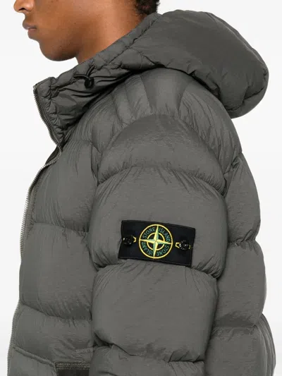 Stone Island Short Hooded Down Jacket In Gray