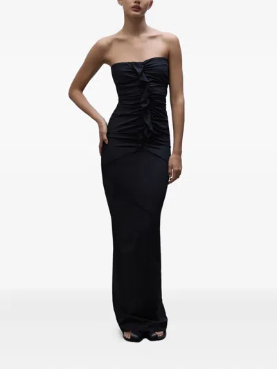 Paris Georgia Minimal Ruffled Stretch Maxi Skirt In Black