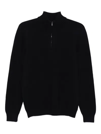 Drumohr Long Sleeve Mock-neck Zip Sweater In Black