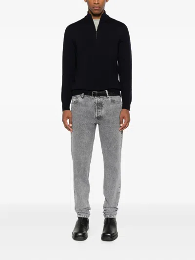 Drumohr Long Sleeve Mock-neck Zip Sweater In Black